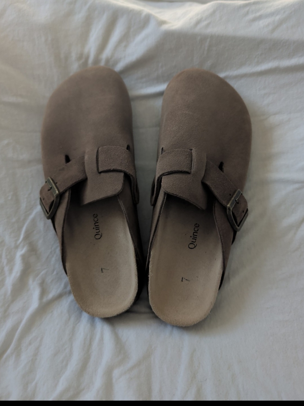 Quince Taupe Suede Adjustable Buckle Slide Mules - Picture 2 of 4